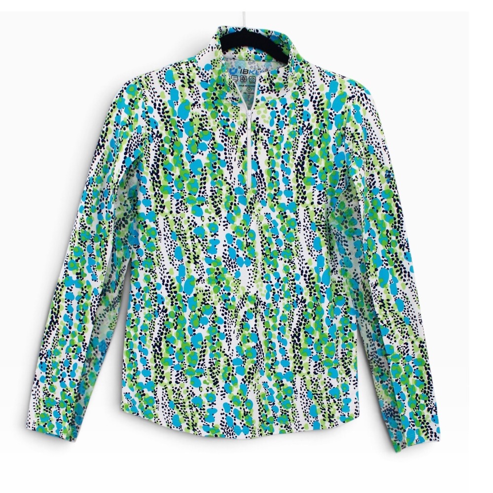 IBKUL Kamila Top Womens Small Blue Green UPF 50 IceFil Quarter Zip Golf